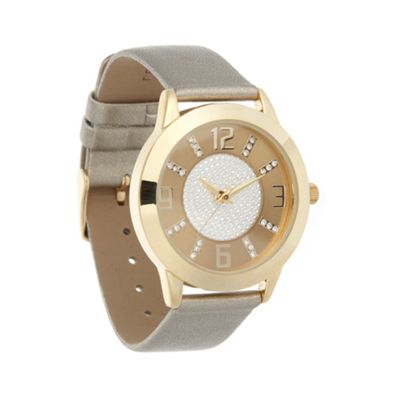 Ladies gold pavi dial metallic strap watch